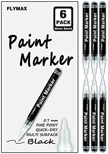 Schwarz Lackstifte, 6 Stück 0.7mm Acryl Permanent Marker Holz Stein Kunststoff Leder Glas Stein Metall Leinwand Keramik Extra Fein Spitze Wasserfest Deckend Wasserbasis