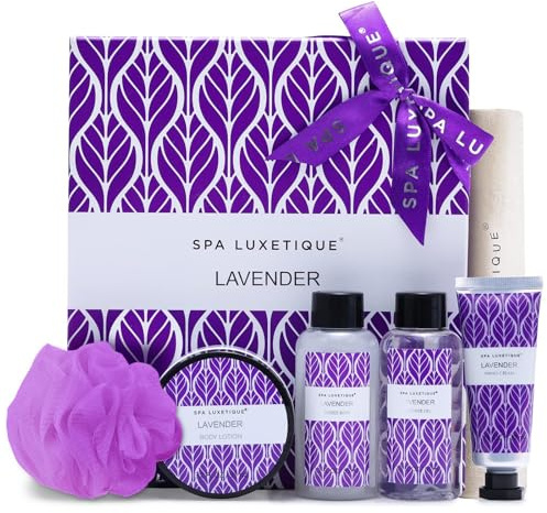 SPA LUXETIQUE Badgåvor för kvinna - 6 styck Lavender med duschgel, Kroppslotion,Skumbad,Handkräm,Gåvor för kvinnor,Födelsedagsgåvor för kvinnor,Julgåvor,Mors dag gåvor