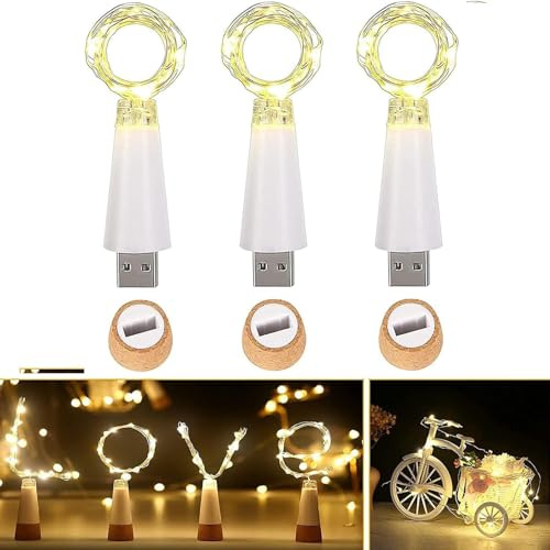Ceepko USB-Bottle-Lichter, wiederaufladbare wasserdichte Weinflaschen-Lichterkette, 59 Zoll, 15 LEDs, Korken-Feenlichter für Flaschen, DIY-Party-Weihnachtsdekorationen.