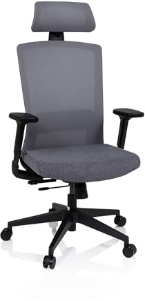 hjh OFFICE 732107 Profi Bürostuhl CAPTIVO Stoff/Netz Grau Drehstuhl ergonomisch, Sitztiefe & Armlehnen verstellbar