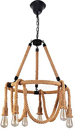 Vetrineinrete® Lampadario a sospensione con corda in canapa vintage 6 portalampada E27 lampada country retro pendente arredamento rustico Z33