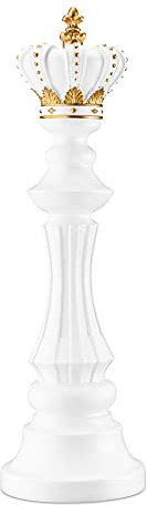 Navaris Chess Statue Decor Piece - 40.5cm (16) Tall Decorative Resin Sculpture - Large Game Figure Decoration Ornament for Home, Office, Study - White King