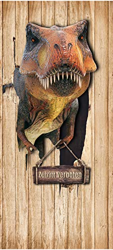 wandmotiv24 Türtapete T-Rex in Holztür, Zutritt verboten, Dino 70 x 200cm (B x H) - Dekorfolie selbstklebend Sticker für Türen, Türfolie, Aufkleber, M1152