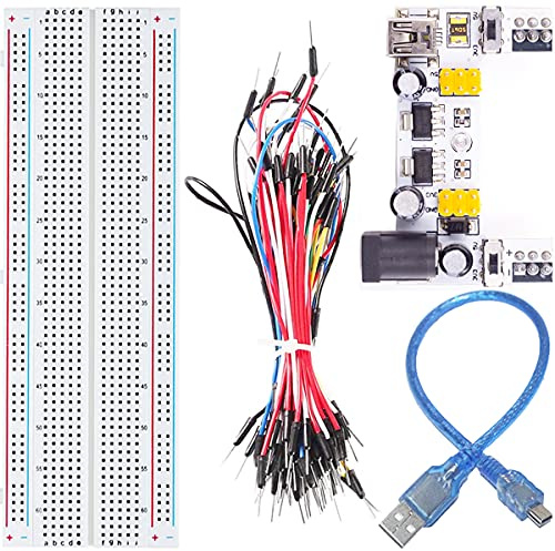 DKARDU DC 5V/3.3V 2 Channel Breadboard Power Module Mini USB Interface+ MB-102 Breadboard+Solderless Flexible Breadboard Jumper Wires Cable with Mini USB Cable for Arduino