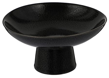 DOITOOL Ceramic Fruit Bowl with Base- Round Japanese Snack Fruit Serving Plate- Kitchen Decorative Retro Porcelain Dessert Plates for Home Party Dried Fruit Bread Snack (Black, 12. 8 x 6. 2 cm)