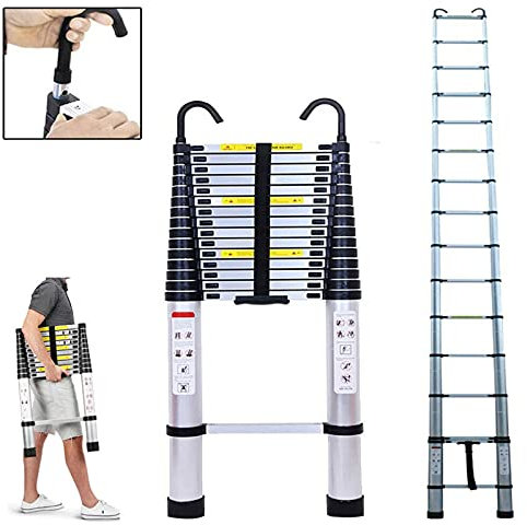 Scala Telescopica Pieghevole in Alluminio 6,2 m, Scala Scaletta Allungabile Scala Multiuso con Ganci Rimovibile, Portata Massima di 150 kg, Leggero e Flessibile Scala, Norme EN131