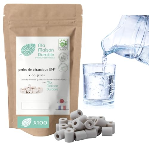 Ma Maison Durable | X100 Perles de Céramique EM® Grises | Filtre Purificateur 100% naturel Eau du Robinet| Billes de filtration naturelle Chlore Calcaire| Pour Pichet Carafe Gourde Fontaine Bouilloire