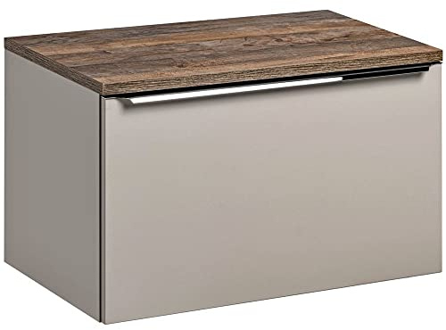 Lomadox Badmöbel Waschtisch Unterschrank Set, 80cm Waschbeckenschrank, Taupe mit Vintage Oak Eiche Nb., 2 Softclose-Schubkästen, B/H/T ca. 80,4/48,5/46 cm