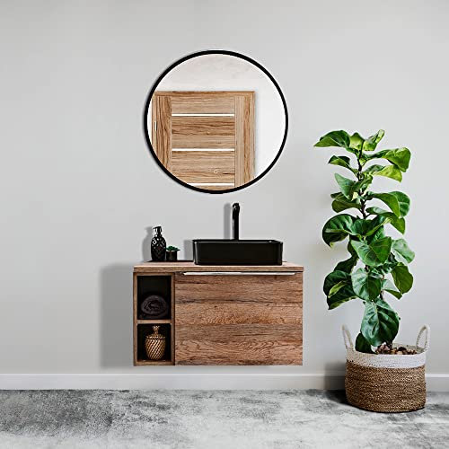 Lomadox Set di mobili da bagno in rovere vintage, 80 cm, con ripiano, lavabo in ceramica, armadietto a specchio con illuminazione a LED