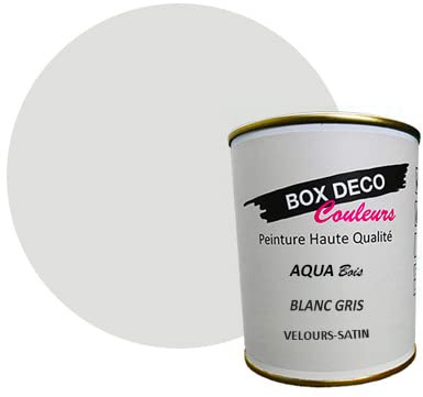 BOX DECO COULEURS Holzfarbe für innen und außen, auf Acrylbasis, Samt-Satin-Optik, Aqua-Holz, 750 ml, Weiß / Grau