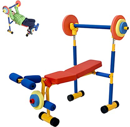 PDKJNID Set di Panca per Bambini di Peso per Divertimento e Fitness, Set di Giocattoli con manubri con bilanciere Regolabile, Adatto a Bambini dai 6 ai 9, Attrezzature per Esercizi Sportivi Domestici