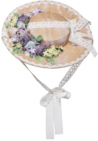 COSDREAMER Viktorianischer Hut für Damen, Teeparty Hüte, Vintage Blumen, Flacher Hut (weiß)