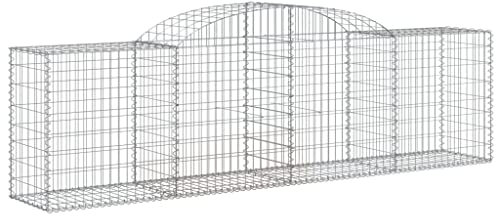 vidaXL Galvanised Iron Arched Gabion Baskets, Durable and Sound-Insulating Garden Barriers, Stable Stone Cage Retaining Wall, Ideal for Outdoor Decor, Silver - 7pcs Set