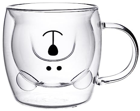 Altom Design Doppelwandige Kaffeeglas Andrea Kids Thermoglas Latte Macchiato Kaffee Tee Milch warme kalte Getränke Geschenk (Bär)