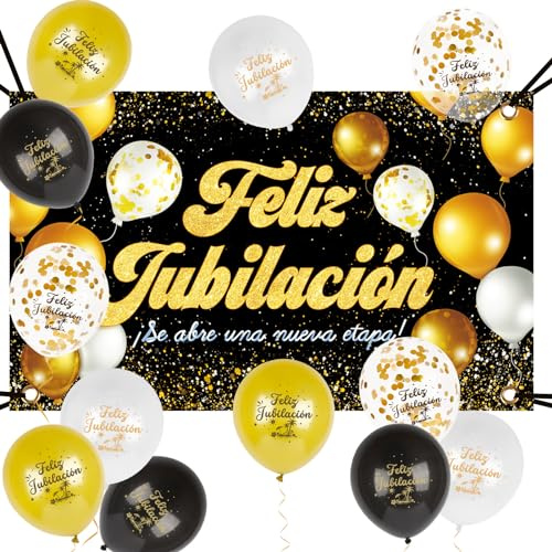 Set Banner Pensione Sfondo Fotografico Tessuto Festoni Pensione Striscione Scritta Spagnola Feliz Jubilación Palloncini Pensione Decorazione Pensionamento Festa Pensione Gadget Nonni