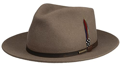 Stetson Vellacott Fedora Wollhut Damen Herren Made in EU Herbst Winter Dunkelbeige XL (60-61 cm)