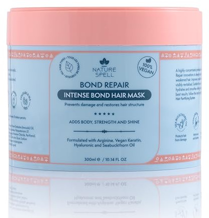 Nature Spell Bond Repair Masque capillaire, empêche les dommages et restaure la structure des cheveux, infusé avec de l'arginine, de la kératine et de l'acide hyaluronique, végétalien, 300 ml