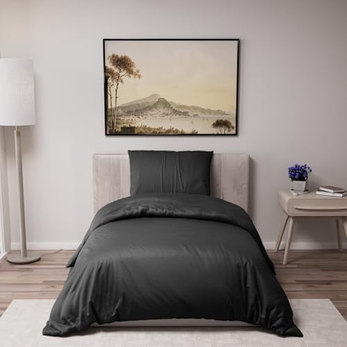 Dreamzie - Bettwäsche 135x200 + 1 Kissenbezug 50x70cm - Schwarz | 100% Mikrofaser · Bettbezug 135x200 · 2 Teile · Einzelbett · Reißverschluss · OEKO-TEX · Atmungsaktiv · Leicht · Pflegeleicht
