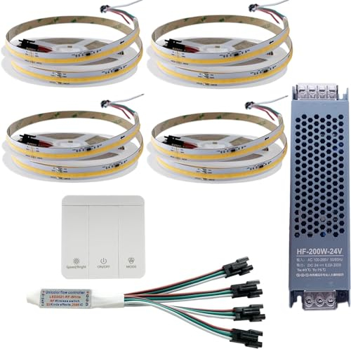 WS2811 Cob Fließendes Wasser fließt LED-Streifen Licht Pferderennen Jagd Band drahtlose Fernbedienung DC24V Leistung 20m 10m kompletten Satz (4x5M Strip+1x Controller +1x Power, 3000K)