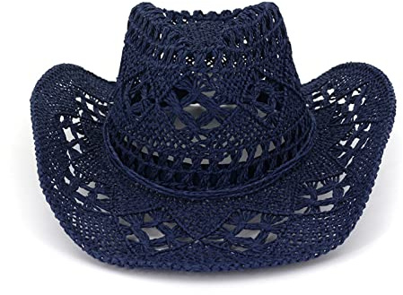 Cowboyhut Strohhut Damen Herren Sommerhut Sonnenhut Strandhut Westernhut Panamahut Unisex Cowboy Hut Cowgirl Hüte Faltbar Krempe Sommerhut (DE/NL/SE/PL, Alphanumerisch, Einheitsgröße, Navy blau)