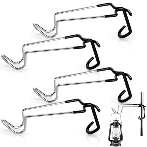 Tlence 4 Pack Camping Lantern Hook Hangers, 10 Outdoor Lamp Hanger Stand, Stainless Steel Non-Slip Tent Light Pole Hook, Portable Water Bottle Holder Bracket for Camping Hunting Fishing Hiking
