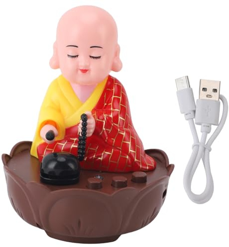 Singende Buddha-Statue mit Einstellbarem Klang, USB-Aufladung, Nickbewegung, Geeignet für Verschiedene Räume zu Hause, Im Auto, Im Büro (Rot)