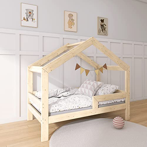 Need Sleep Kinderbett Haus Hausbett 90x190 cm mit Rausfallschutz Kinder Montessori Bett Kleinkind Juniorbett ab 2 Jahre Jungen Mädchen Holz Einzelbett für Kinderzimmer Symmetrisch