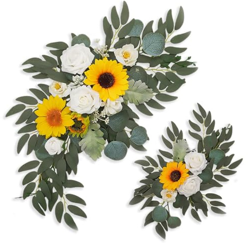 ZEBMOON Sonnenblumen-Hochzeitsbogen-Blumen, Kunstblumen-Girlande, 2 Stück, Sonnenblumen-Girlande für Hochzeitsbogen, Willkommensschilder, Empfangszeremonie, Schilder, Dekoration