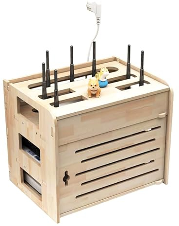 Kabelbox, Massivholz-Router-Aufbewahrungsbox, wandmontiertes WiFi-Cat-Plug-in-Drahtbrett-Platzierungsregal, Desktop-Set-Top-Box-Rack,Schreibtisch-Aufbewahrungsbox(Size:L)