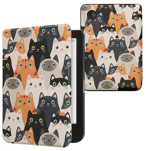 kwmobile Étui Compatible avec Kobo Clara BW/Colour Coque - Étui à Rabat magnétique Tablette eReader Similicuir - Orange-Noir-Blanc