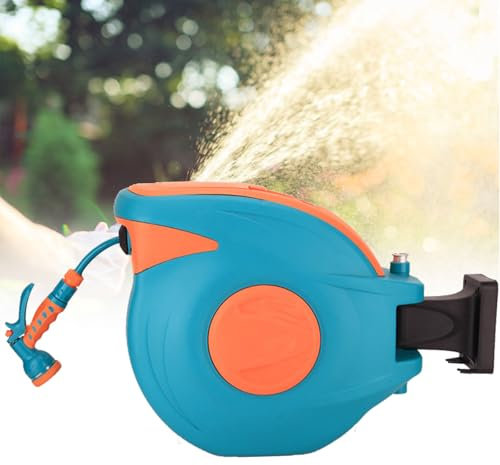Avvolgitubo telescopico automatico, avvolgitubo retrattile da giardino, con manico portatile, 9 metodi di uscita dell'acqua, con manico, base girevole a 180°, 30+2 m, serratura di qualsiasi lunghezza