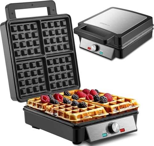 Piastra per waffle XXL, 4 fette, 1200 Watt, macchina per waffle, paninigrill, tostapane per waffle maker