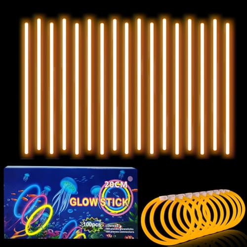 Braccialetti luminosi fluorescenti arancione 100 pezzi, colorati bastoni bulk con 100 connettori. Glow sticks bambini adulti per compleanno, feste, Carnevale, Capodanno, Pasqua, Halloween