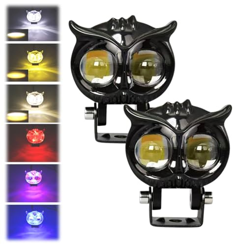2 PCS Lens Bike Light,12-80V LED 6 Colors with Flash Owl Light for Bike,Motorcycle Driving Fog Lights,Waterproof Motorcycle Headlights,Owl LED Spotlight Fog Lights for Electric Car (BLACK*2)