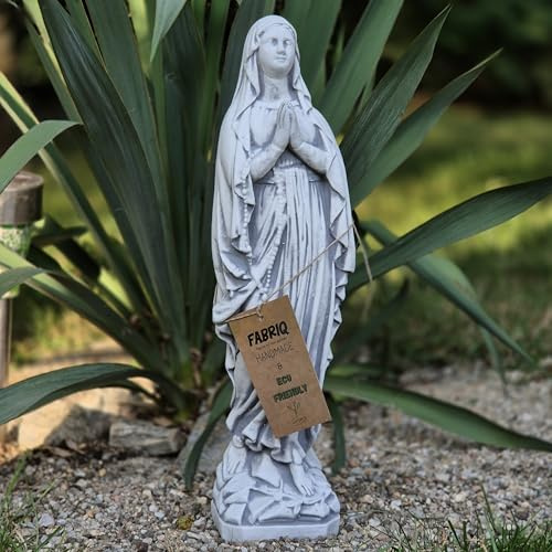 FABRIQ Madonna Statue de Vierge Marie en pierre coulée de 38 cm, 2 kg, résistante aux intempéries et peinte à la main, figurine de Vierge catholique pour jardin, église et maison