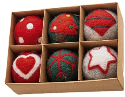 Weihnachtskugeln Filz | Süße Weihnachtsanhänger Aus Naturfilz | 6 Stück Handgemachte Weihnachtsdeko | Vintage-Weihnachtsschmuck | Weihnachtsbaumschmuck | Weihnachtsdekoration