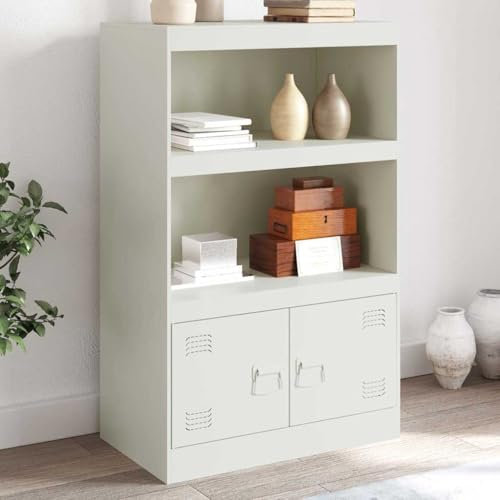 prissent Sideboard Beistellschrank Aufbewahrungsschrank Buffetschrank Mehrzweckschrank für Wohnzimmer Schlafzimmer oder Küche Industrie-Stil Metallgestell Weiß 67x39x107 cm