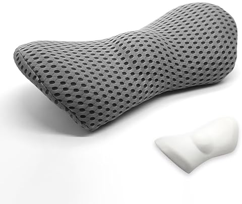 Edumov Lendenwirbelkissen, Ergonomisches Rückenkissen, Memory Foam Lendenkissen Auto, Komfort Rückenstützkissen zur Druckentlastung, Rückenpolster für Bett/Stuhl/Autositz/Bürostuhl (Dunkelgrau)