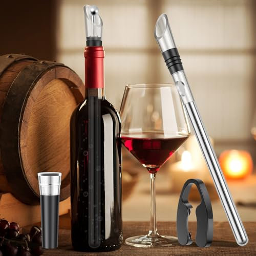 Enfriador de vino de acero inoxidable con barra de barra eficiente para botellas de vino compacto, juego de enfriador de vino con tapón para vino blanco, vino tinto, regalos de vino para mujeres y