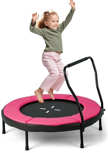 LIFEZEAL Ø102 cm Kindertrampolin, Bodentrampolin mit abnehmbaren Geländern & Rutschfester Unterseite, Gartentrampolin für Kinder von 3-6 Jahren, Trampolin für drinnen und draußen
