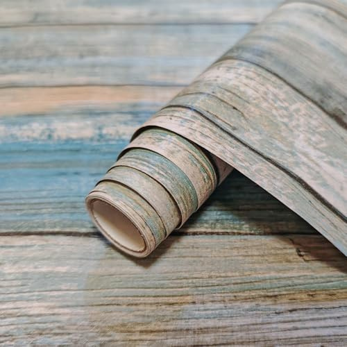 Waeutunly Timber Blue Rustic Wood Contact Paper - Peel and Stick Wallpaper - Distressed Wood - Self-Adhesive Removable Vinyl Film for Cabinets, Walls, Furniture | Waterproof (Blue, 17.7x118)
