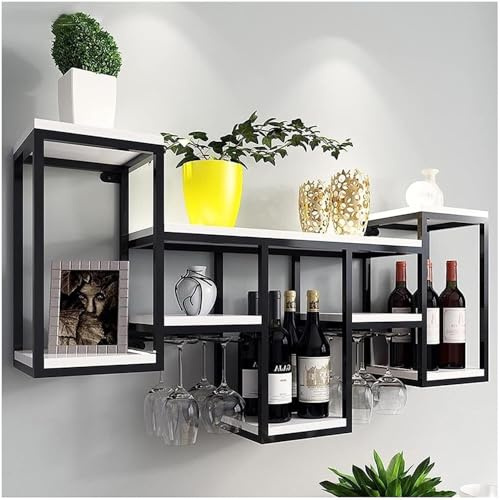 ININOSNP Stapelbares Weinregal An der Wand montiertes Weinregal aus Schmiedeeisen mit Glashalter und Ablage - Weinschrank for Aufhängen an der Wand