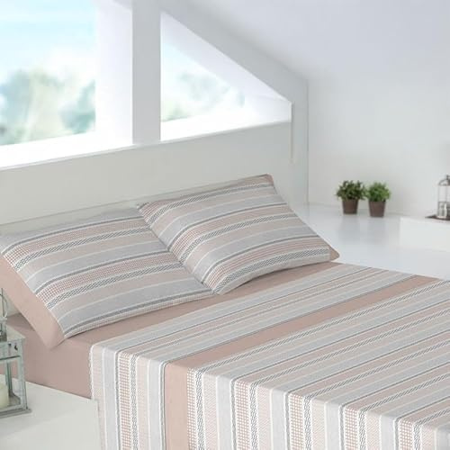 Rufino Díaz Juego Sábanas 3 Piezas 144 Hilos Algodón Alhambra (Beige - 150 cm (con Dos almohadones))