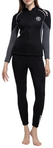 2 Pezzi Muta in Neoprene 3mm da Donna con Muta Giacca Top Manica Lunga e Pantaloni da Sub - Mute Sub Termica in Neoprene Ultra Elasticizzato con Cerniera per Nuoto, Surf & Sport Acquatici XXL