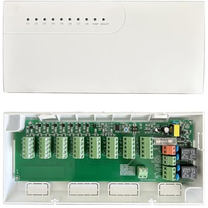 FACAIIO 8-Channel Centralised Floor Heating Controller with Wired Thermostat, Multi-Zone Actuator and Boiler Pump Coordination, LED Status Indicators, PC ABS Housing, 170-240VAC Power