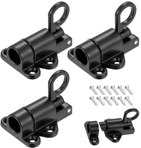HEUIOP 3 Pcs Spring Gate Latch, Black Bolt Lock with 12 Screws, Safety Automatic Slide Door Lock for Garden Gate Latch, Windows, Cabinet Doors, Wooden Doors, Animal Cages
