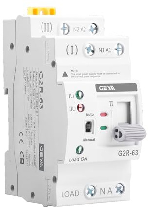 GEYA Mini ATS interruptor de transferencia de energía dual automático/manual,dispositivo de protección contra sobretensión y subtensión,montaje en carril DIN(2P-40A,AC220V)
