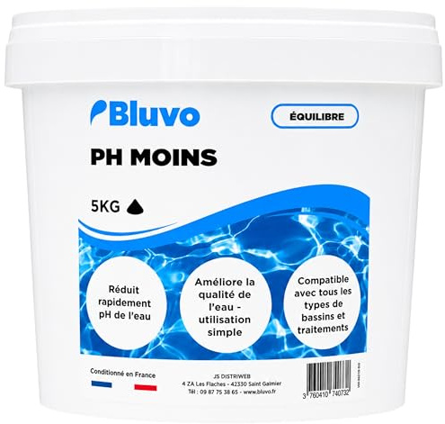 pH Moins Piscine – Réducteur de pH en Poudre | Baisser Le pH de l’Eau Rapidement | Traitement Eau Piscine et Spa | Formats 1,5 kg et 5 kg | Conditionné en France (5KG)