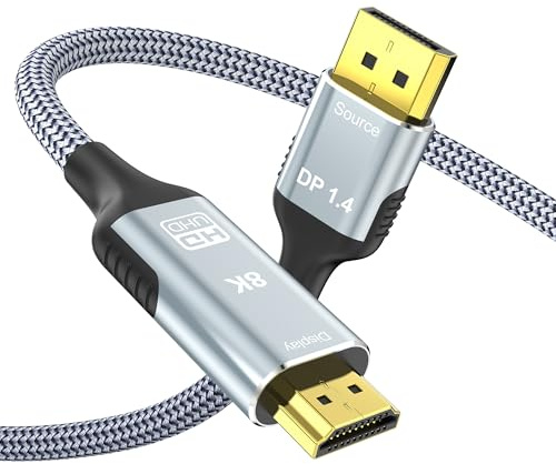 Anehmeta 8K DisplayPort to HDMI 2.1 Cable 3.3FT, 8K@60Hz, 4K@240Hz, Unidirectional Display Port 1.4 Source to HDMI 2.1 Display, DP to HDMI Braided Cord for Dell, NVIDIA, AMD, Monitor, Projector
