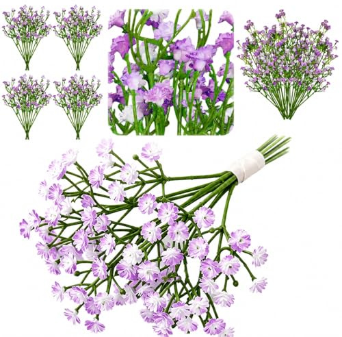 ACKKOR 10 PCS Purple Flowers Artificial Faux Flowers That Look Real Light Purple Gypsophila Artificial Flowers Decorative Artificial Inspired by Dried Gypsophila for Wedding Home Decor